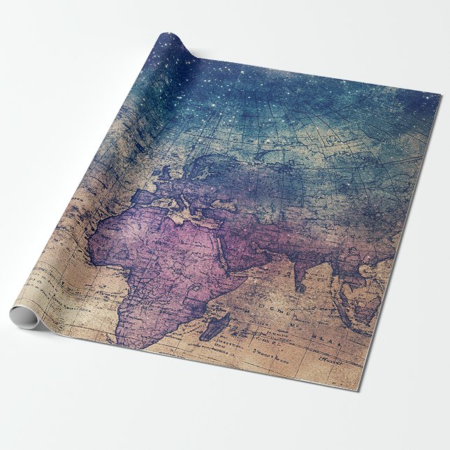 Papel De Regalo Mapa Celeste Mundial Antiguo (13) (Desenrollado)