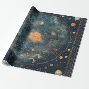 Papel De Regalo Mapa celeste vintage con zodiaco y planetario
