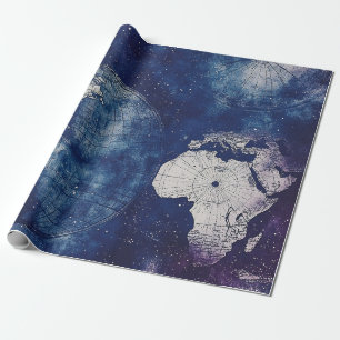 Papel De Regalo Mapa Celestial Antiguo Púrpura Cósmico del Mundo