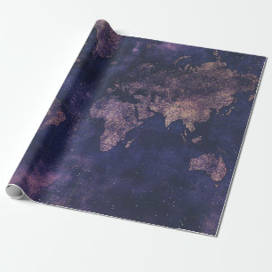 Papel De Regalo Mapa Celestial del Mundo Académico Oscuro Púrpura