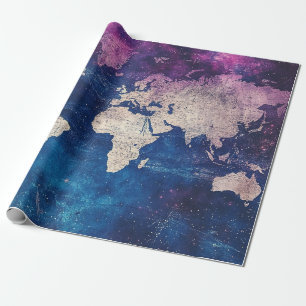 Papel De Regalo Mapa Celestial del Mundo en Púrpura Renacentista