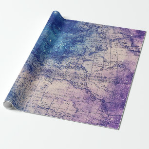 Papel De Regalo Mapa Celestial Místico Púrpura del Mundo