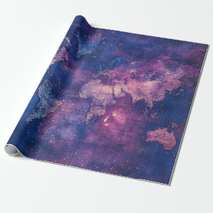 Papel De Regalo Mapa Celestial Vintage Púrpura Real del Mundo