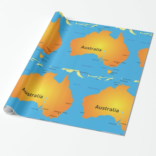 Papel De Regalo Mapa De Australia (Desenrollado)