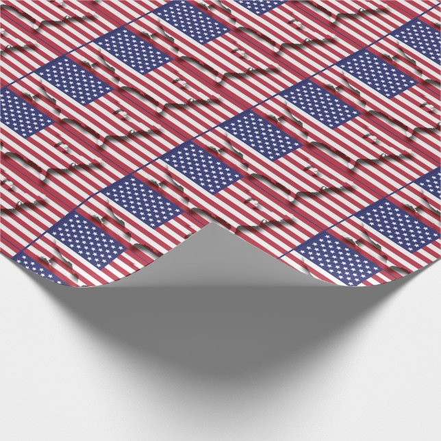 Papel De Regalo Mapa de bandera de Estados Unidos Patriótico (Esquina)