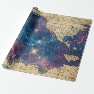 Papel De Regalo Mapa de Carta Estelar Morada Encantada Vintage