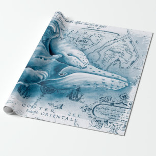 Papel De Regalo Mapa de cosecha azul Humpbacks