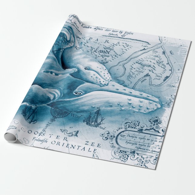 Papel De Regalo Mapa de cosecha azul Humpbacks (Desenrollado)