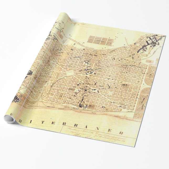 Papel De Regalo Mapa de época de Barcelona España (1859) (Desenrollado)