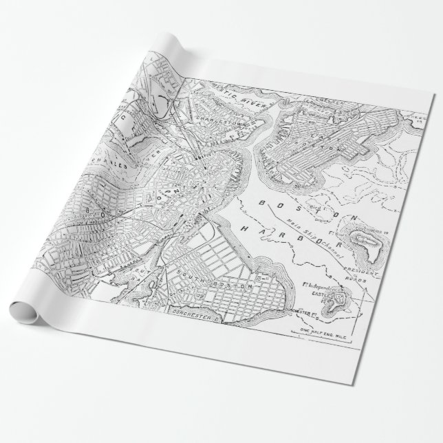 Papel De Regalo Mapa de época de Boston (1878) (Desenrollado)
