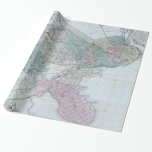 Papel De Regalo Mapa de época de Boston Massachusetts (1870) (Desenrollado)