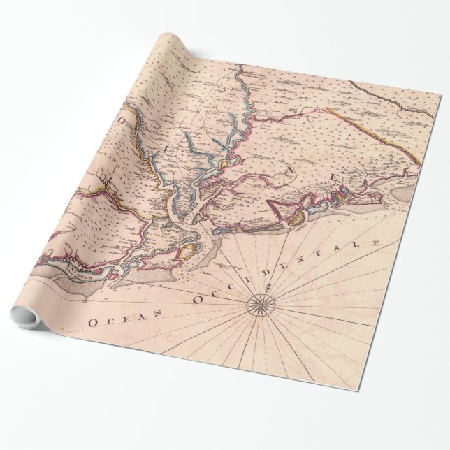 Papel De Regalo Mapa de época de Carolina del Sur (1690) (Desenrollado)