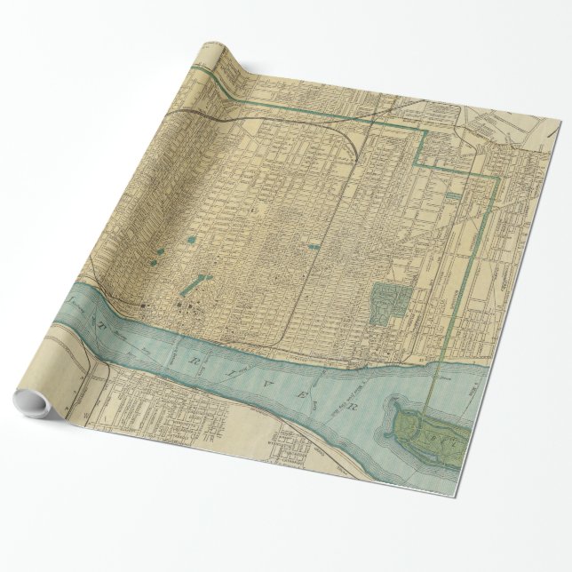 Papel De Regalo Mapa de época de Detroit Michigan (1895) (Desenrollado)