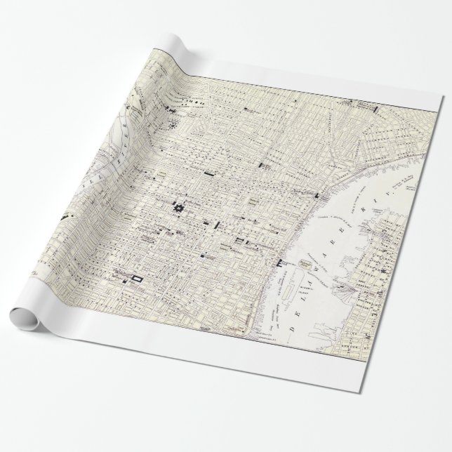 Papel De Regalo Mapa de época de Filadelfia (1885) (Desenrollado)