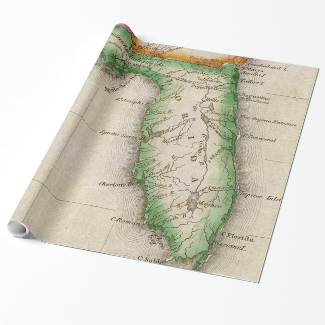 Papel De Regalo Mapa de época de Florida (1822) (Desenrollado)