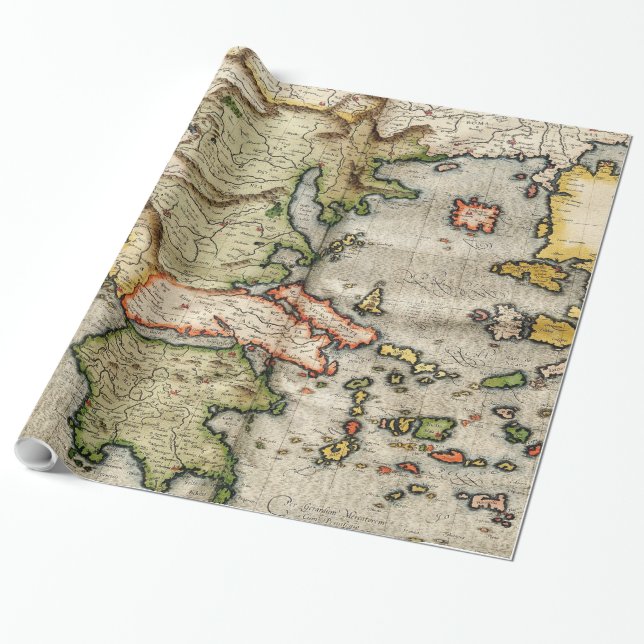 Papel De Regalo Mapa de época de Grecia (1596) (Desenrollado)