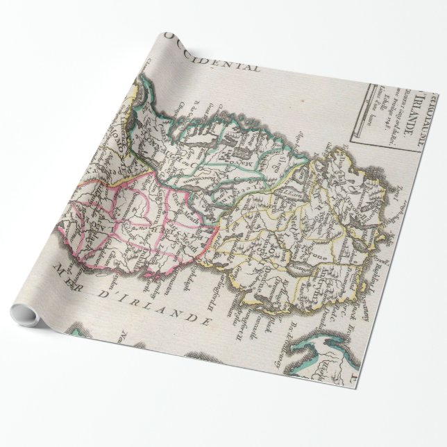 Papel De Regalo Mapa de época de Irlanda (1748) (Desenrollado)