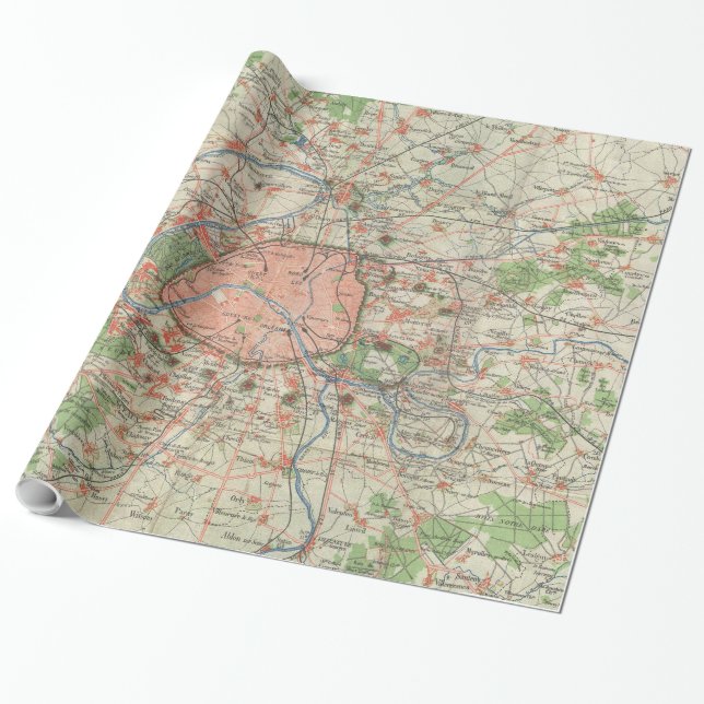 Papel De Regalo Mapa de época de la cercanía de París y Francia (1 (Desenrollado)