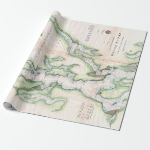 Papel De Regalo Mapa de época de la costa de Puget Sound Washingto