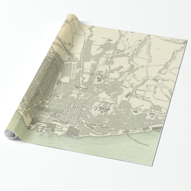 Papel De Regalo Mapa de época de Lisboa Portugal (1895) (Desenrollado)