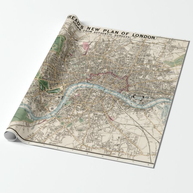 Papel De Regalo Mapa de época de Londres Inglaterra (1853) (Desenrollado)
