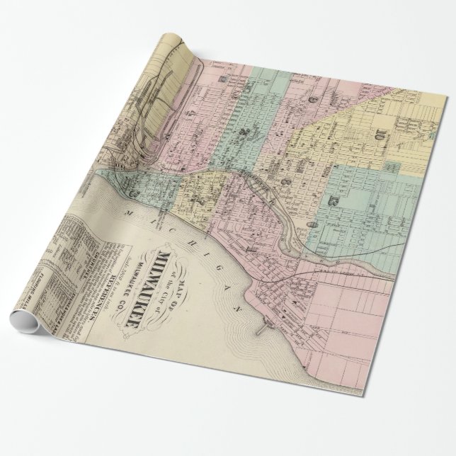 Papel De Regalo Mapa de época de Milwaukee Wisconsin (1878) (Desenrollado)