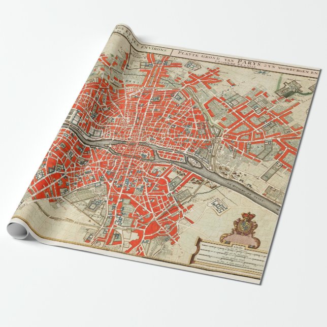 Papel De Regalo Mapa de época de París (1721-1774) (Desenrollado)