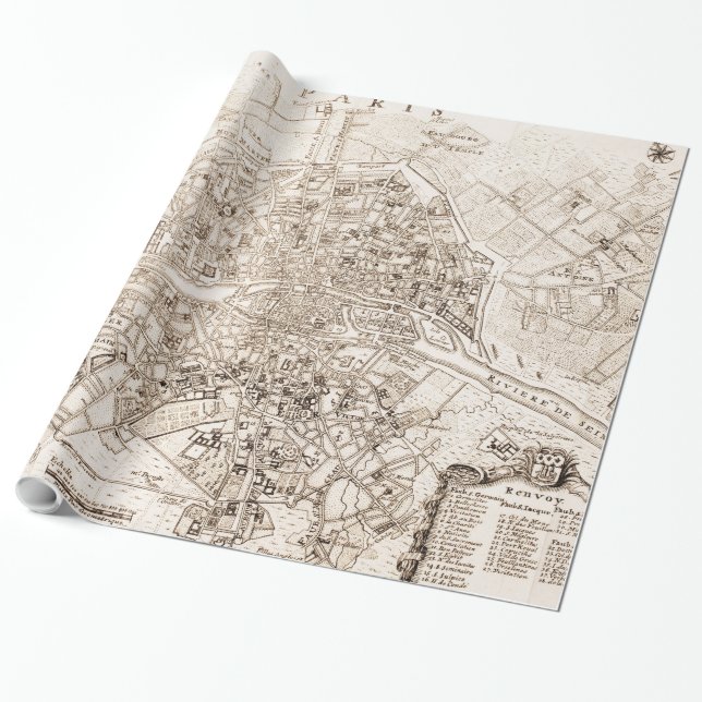 Papel De Regalo Mapa de época de París Francia (1742) (Desenrollado)