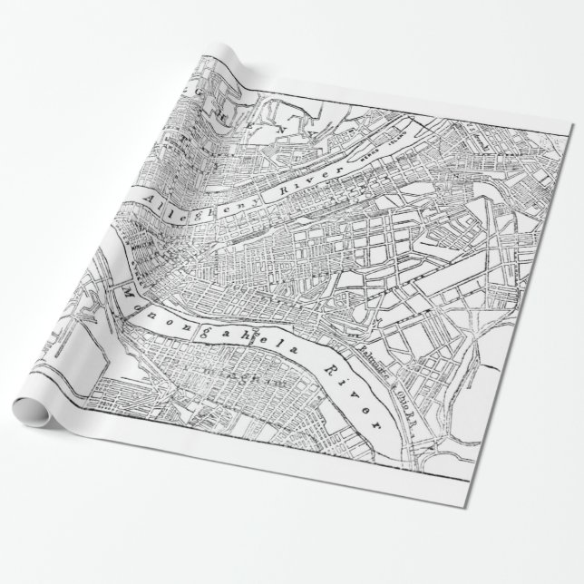 Papel De Regalo Mapa de época de Pittsburgh (1885) (Desenrollado)