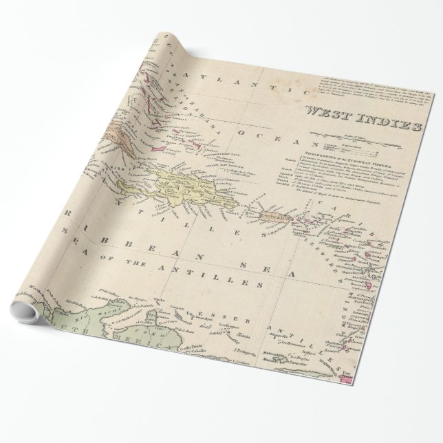 Papel De Regalo Mapa de época del Caribe (1850) (Desenrollado)