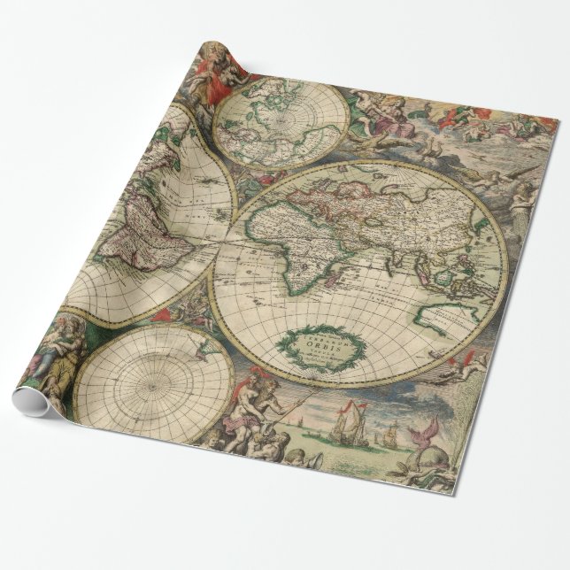 Papel De Regalo Mapa de época del mundo (1689) (Desenrollado)