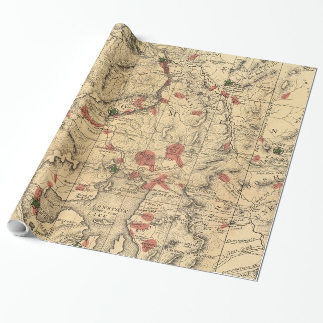 Papel De Regalo Mapa de época del Parque Nacional Yellowstone (188 (Desenrollado)