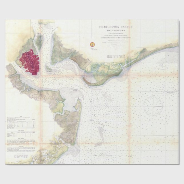 Papel De Regalo Mapa de época del puerto de Charleston SC (1866) (Superficie plana)
