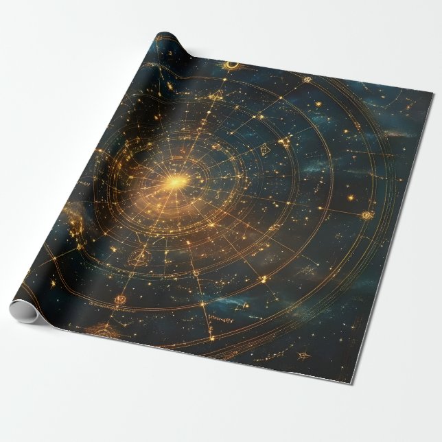 Papel De Regalo Mapa de estrellas celestes doradas (3) (Desenrollado)