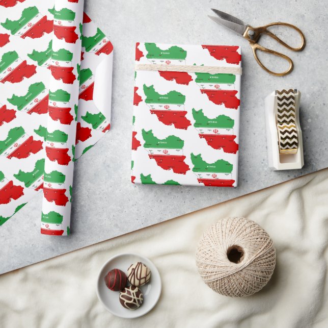 Papel De Regalo Mapa de Irán con bandera y emblema (Artesanía)