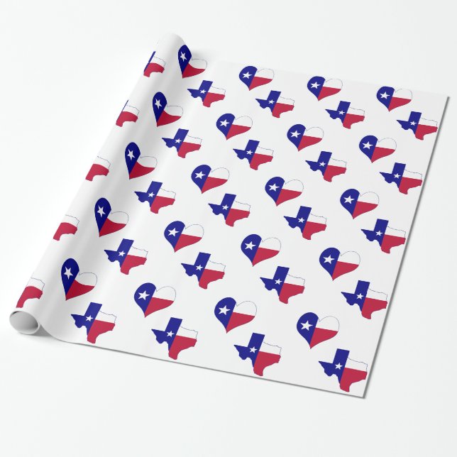 Papel De Regalo Mapa de la bandera de Texas con corazón (Desenrollado)