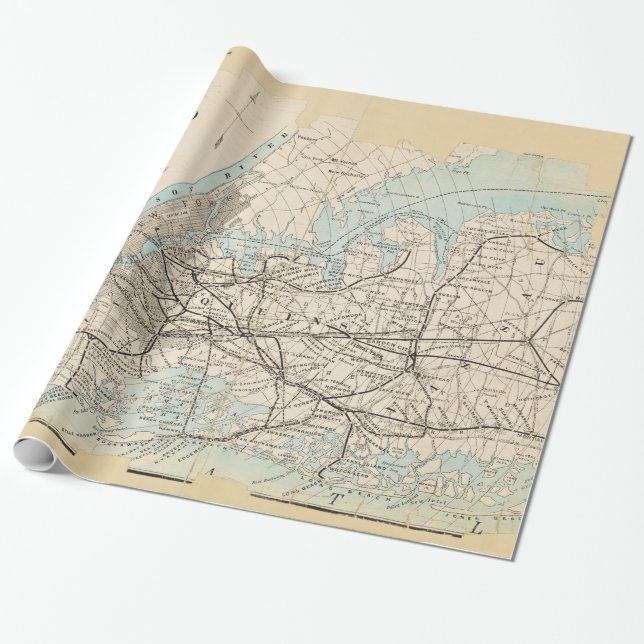 Papel De Regalo Mapa de los reyes, Queens, Long Island (Desenrollado)