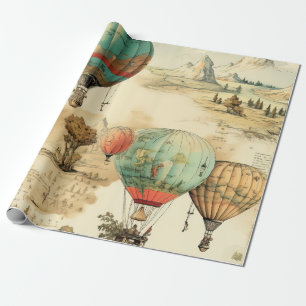 Papel De Regalo Mapa de montaña de globo aerostático antiguo