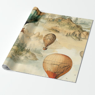 Papel De Regalo Mapa de Montaña de Globo Aerostático Caprichoso