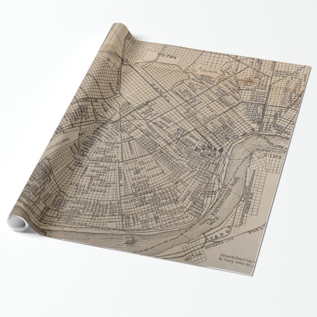 Papel De Regalo Mapa de Nueva Orleans Louisiana (1902) (Desenrollado)