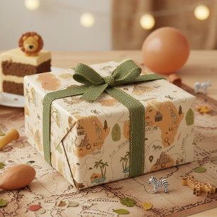 Papel De Regalo Mapa de Safari Personalizado para Niños ID1269