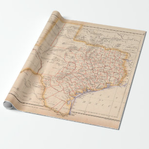 Papel De Regalo Mapa de Texas antiguo (1857) Estado de estrella de