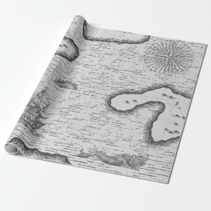 Papel De Regalo Mapa de vela del viejo mundo en gris