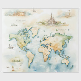 Papel De Regalo Mapa de viaje en acuarela