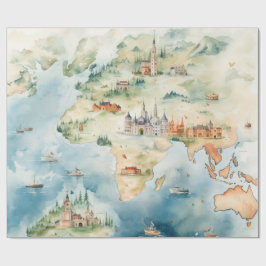 Papel De Regalo Mapa de viaje en acuarela