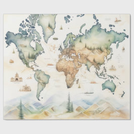 Papel De Regalo Mapa de viaje en acuarela