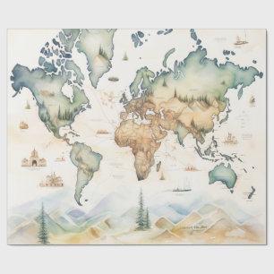 Papel De Regalo Mapa de viaje en acuarela