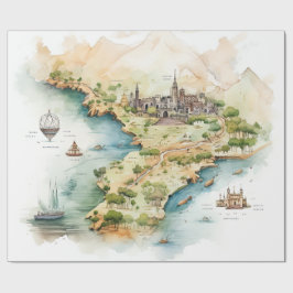 Papel De Regalo Mapa de viaje en acuarela