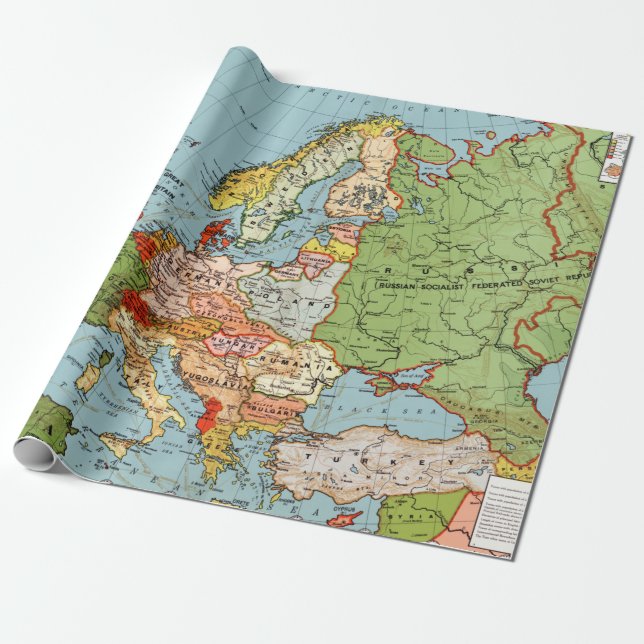 Papel De Regalo Mapa de Vintage de Europa (Desenrollado)