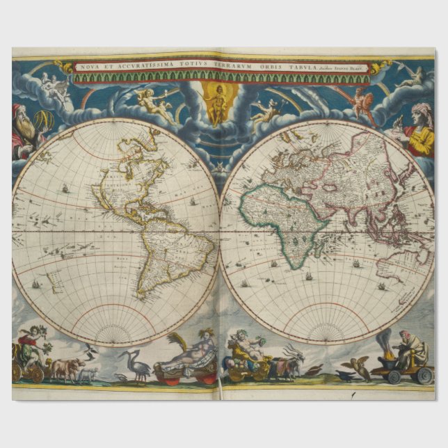 Papel De Regalo Mapa del mundo antiguo - Blaeu, Joan 1664 (Superficie plana)